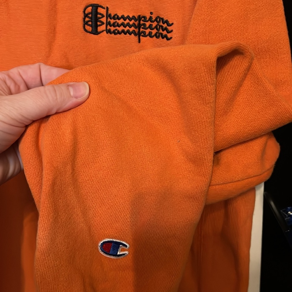 Vintage Champion Reverse Weave Size Small Orange Crew Neck Sweatshirt